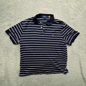 Polo Ralph Lauren Shirt Men L Blue Striped Embroidered Flesh Pony Custom Slim